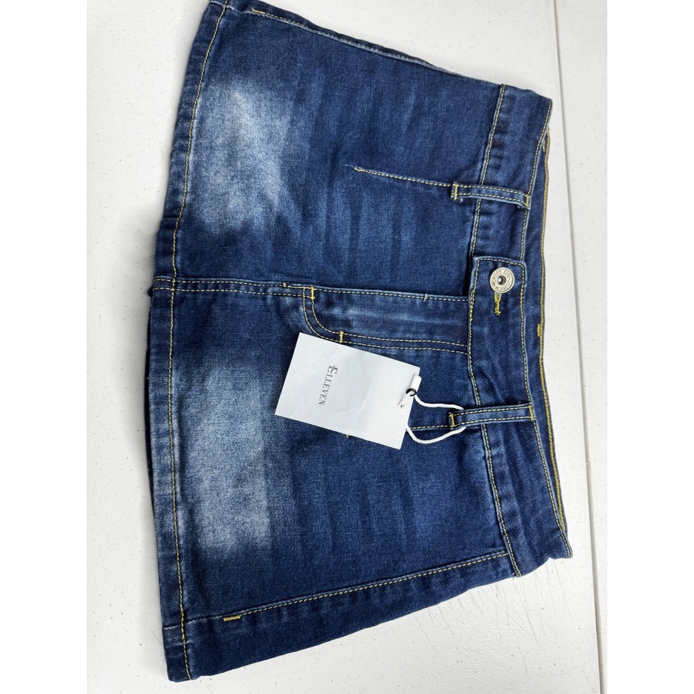 Elleven Denim Skort Dark Wash Faded Mini Skirt Shorts‎ XS E226